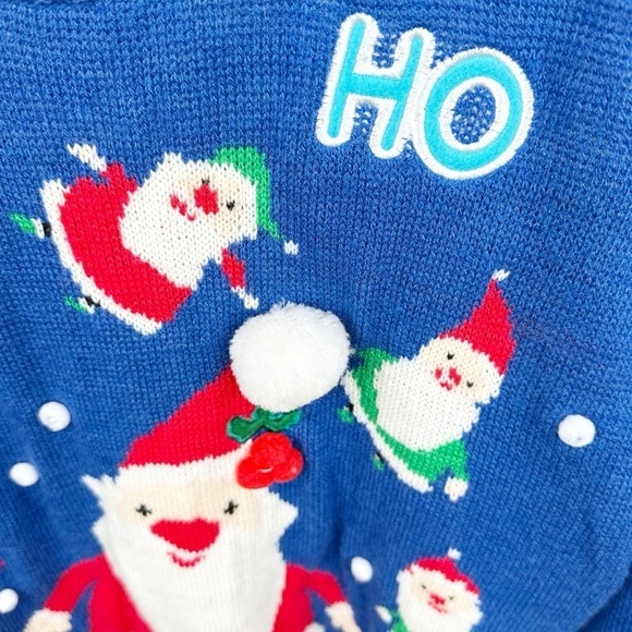Blue Embroidered Ho Ho Ho Ugly Merry Christmas Sweater Size Large - Picture 4 of 6